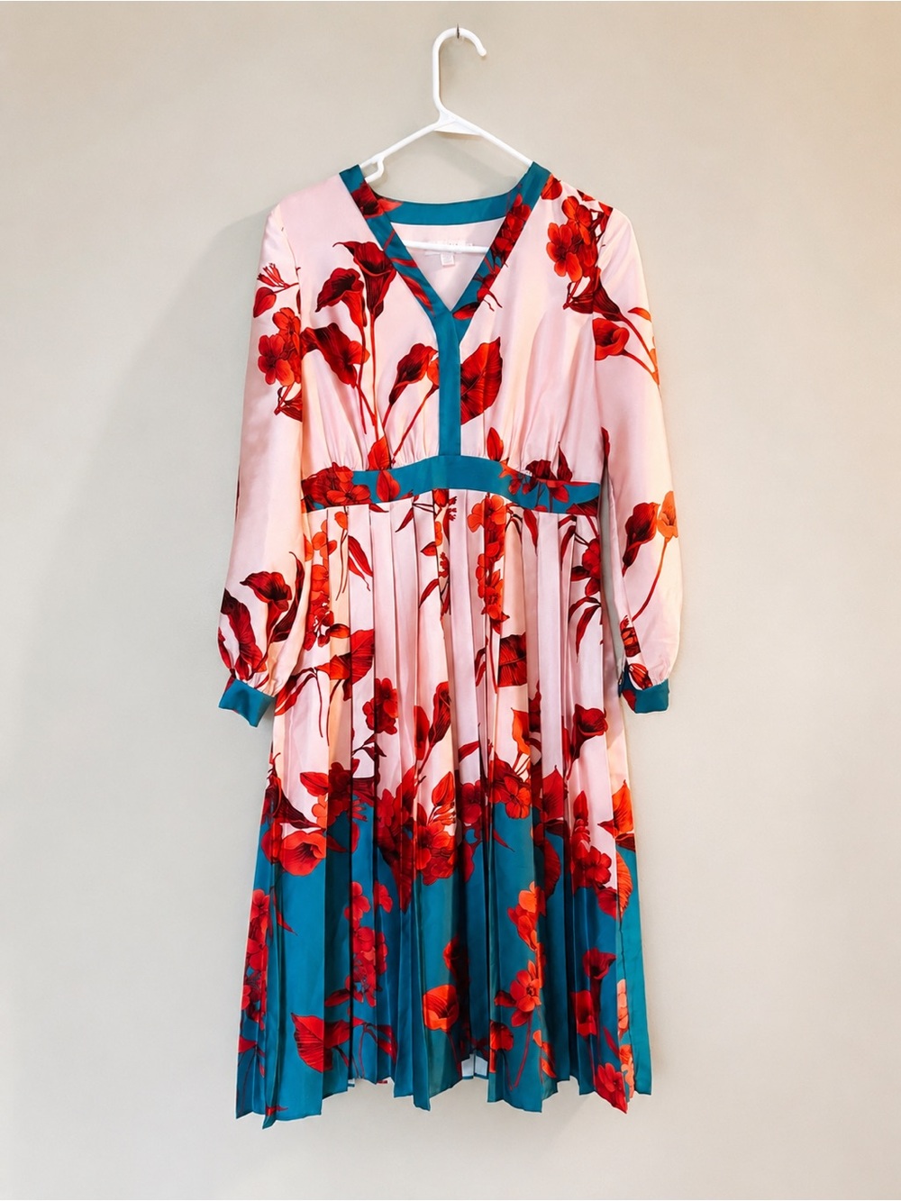 Ted Baker Pink Dress with Red Floral & Teal Trim